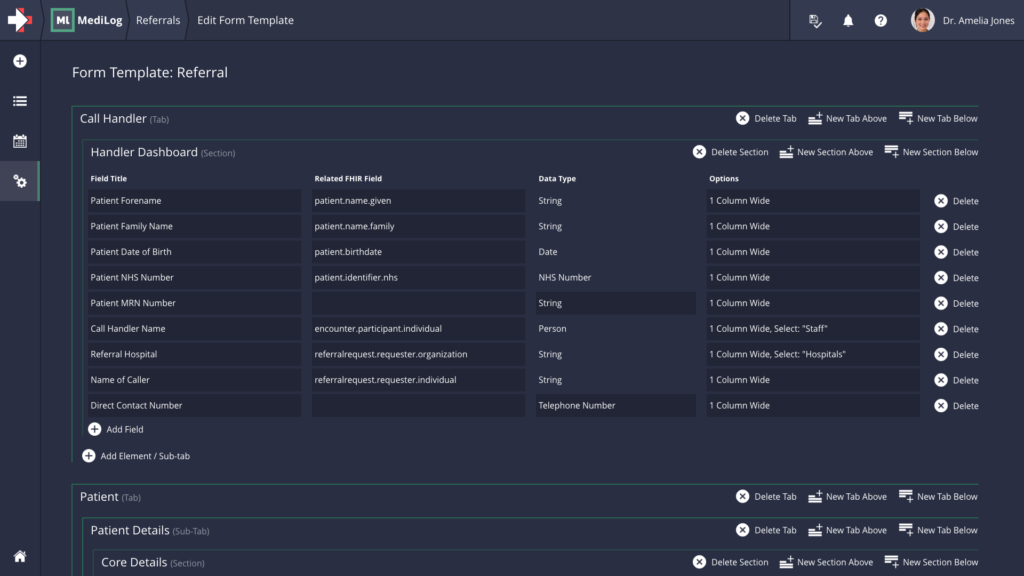 MediLog A screenshot of MediLog showing a form and report being edited by end users without code